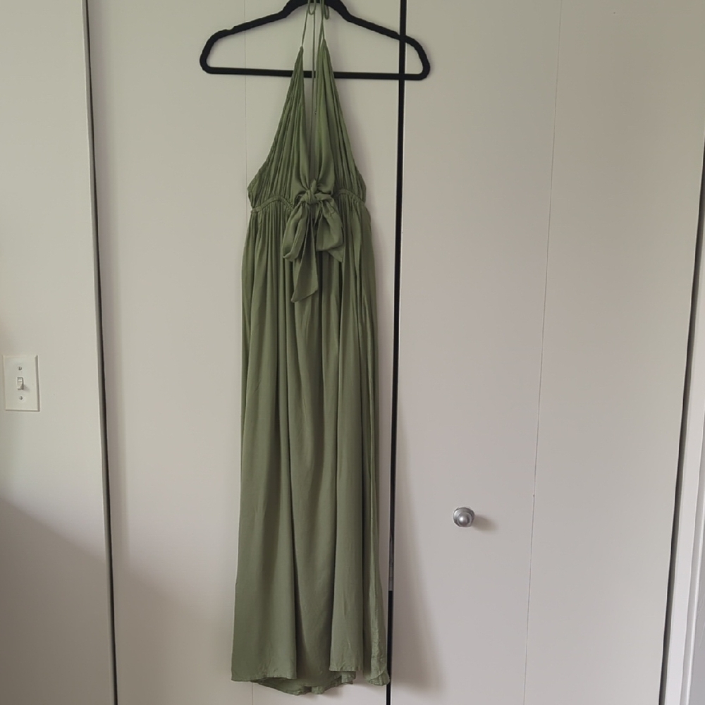 ASOS Green Tie Front Halter Maxi Dress